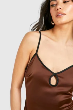 Cami Dresses*boohoo Satin Contrast Binding Maxi Dress chocolate