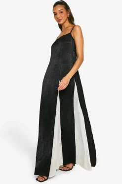 Maxi Dresses*boohoo Satin Contrast Godet Maxi Dress black