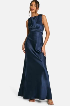 Maxi Dresses*boohoo Satin Cowl Back Maxi Dress navy