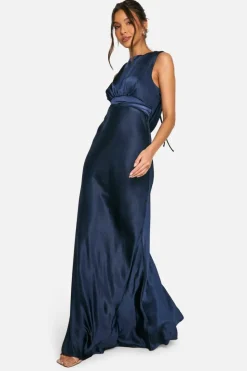 Maxi Dresses*boohoo Satin Cowl Back Maxi Dress navy