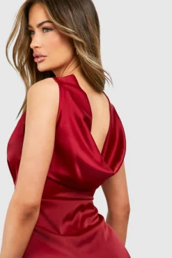 Cami Dresses*boohoo Satin Cowl Mini Dress cherry