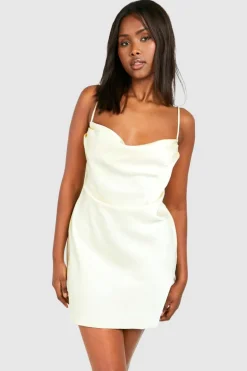 Cami Dresses*boohoo Satin Cowl Mini Slip Dress lemon