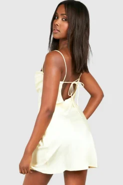 Cami Dresses*boohoo Satin Cowl Mini Slip Dress lemon