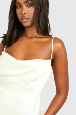 Cami Dresses*boohoo Satin Cowl Mini Slip Dress lemon