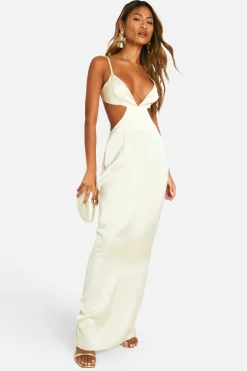 Cami Dresses*boohoo Satin Cut Out Maxi Dress lemon