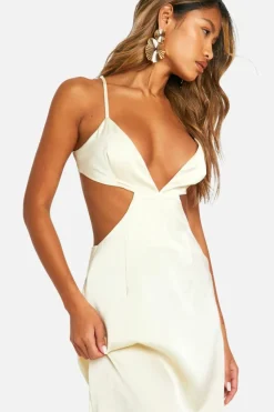 Cami Dresses*boohoo Satin Cut Out Maxi Dress lemon