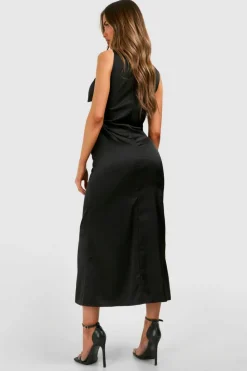 Cami Dresses*boohoo Satin Cut Out Midaxi Slip Dress black