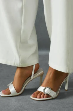 Heels*MissPap Satin Diamante Buckle Square Toe Heels ivory