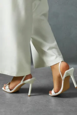 Heels*MissPap Satin Diamante Buckle Square Toe Heels ivory