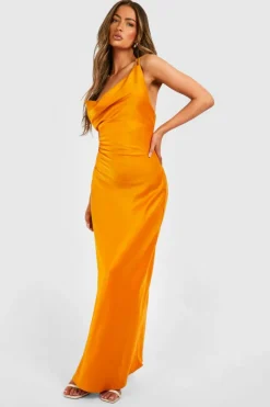 Cami Dresses*boohoo Satin Double Strap Maxi Dress orange