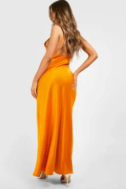 Cami Dresses*boohoo Satin Double Strap Maxi Dress orange