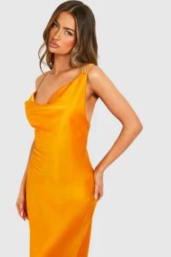 Cami Dresses*boohoo Satin Double Strap Maxi Dress orange