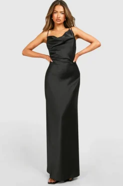 Cami Dresses|Maxi Dresses*boohoo Satin Double Strap Maxi Dress black