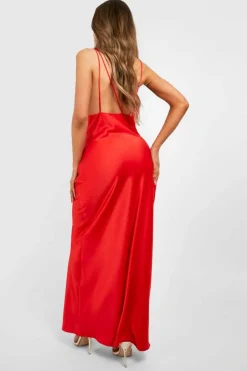 Cami Dresses*boohoo Satin Double Strap Midaxi Dress red