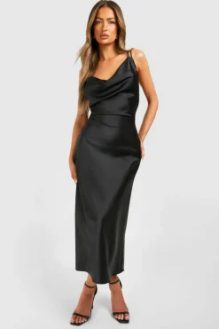 Cami Dresses*boohoo Satin Double Strap Midaxi Dress black