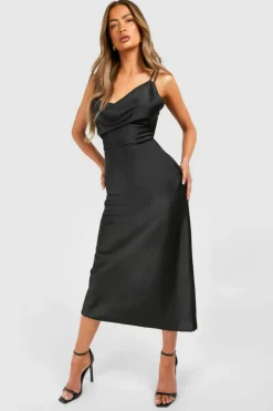 Cami Dresses*boohoo Satin Double Strap Midaxi Dress black
