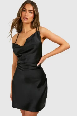 Cami Dresses*boohoo Satin Double Strap Mini Dress black