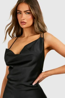 Cami Dresses*boohoo Satin Double Strap Mini Dress black