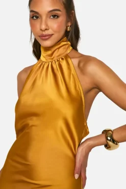 Cami Dresses*boohoo Satin Drape Maxi Dress ochre