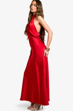 Maxi Dresses*boohoo Satin Drape Maxi Dress red
