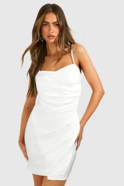 Cami Dresses*boohoo Satin Draped Mini Slip Dress ivory