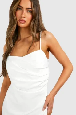 Cami Dresses*boohoo Satin Draped Mini Slip Dress ivory