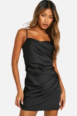 Cami Dresses*boohoo Satin Draped Mini Slip Dress black