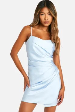 Cami Dresses*boohoo Satin Draped Mini Slip Dress pale blue