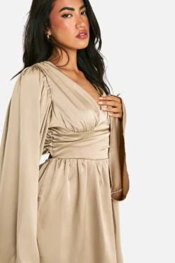 Skater Dresses*boohoo Satin Extreme Flare Sleeve Skater Dress champagne