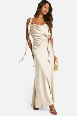 Cami Dresses*boohoo Satin Frill Strap Maxi Dress champagne
