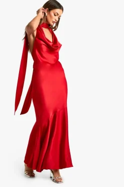 Maxi Dresses|Dresses*boohoo Satin Halterneck Maxi Dress red
