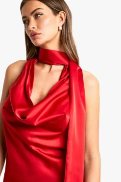 Maxi Dresses|Dresses*boohoo Satin Halterneck Maxi Dress red