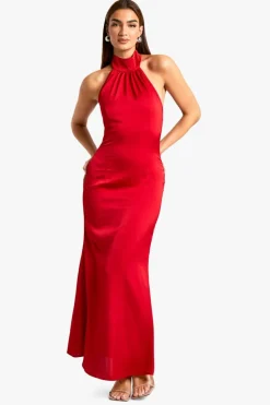 Maxi Dresses|Dresses*boohoo Satin Halterneck Maxi Dress red
