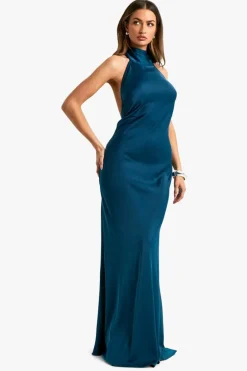 Maxi Dresses*boohoo Satin Halterneck Maxi Dress teal