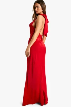 Maxi Dresses*boohoo Satin Halterneck Maxi Dress red