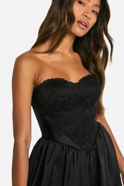 Smock Dresses*boohoo Satin Lace Babydoll Mini Dress black