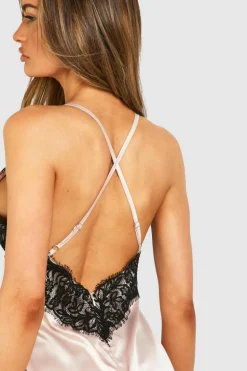 Cami Dresses*boohoo Satin Lace Cami Mini Dress champagne