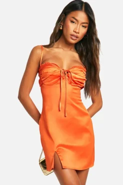 Cami Dresses*boohoo Satin Lace Trim Mini Dress orange
