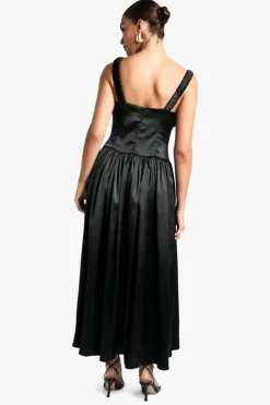 Skater Dresses*boohoo Satin Milkmaid Midaxi Dress black