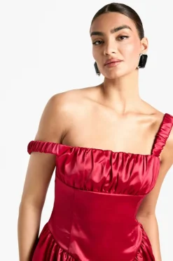 Skater Dresses*boohoo Satin Milkmaid Mini Dress red
