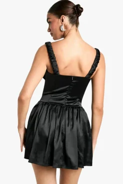 Skater Dresses*boohoo Satin Milkmaid Mini Dress black