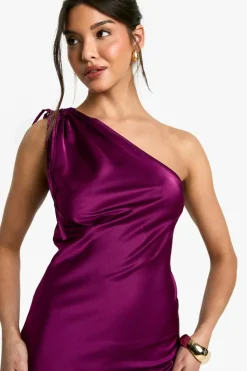 Maxi Dresses*boohoo Satin One Shoulder Maxi Dress plum