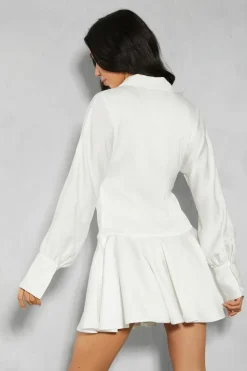 Wrap Dresses*MissPap Satin Plunge Layered Frill Skirt Tie Side Wrap Mini Dress ivory