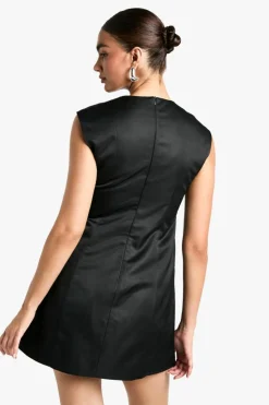 Skater Dresses|Mini Dresses*boohoo Satin Pocket Front Mini Dress black