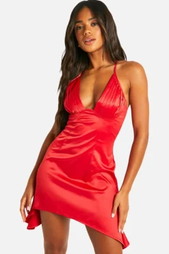 Cami Dresses*boohoo Satin Ruched Cup Mini Dress red