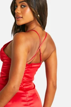Cami Dresses*boohoo Satin Ruched Cup Mini Dress red