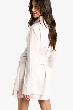 Shirt Dresses|Mini Dresses*boohoo Satin Ruched Shirt Dress oyster