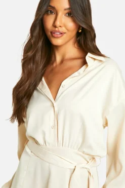 Shirt Dresses*boohoo Satin Shirt Dress champagne
