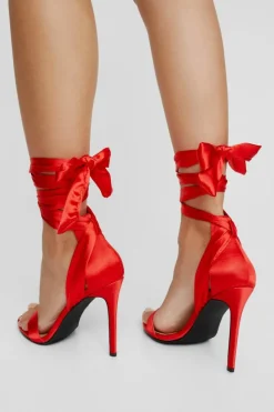 Heels*NastyGal Satin Strappy Heels red