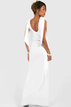 Cami Dresses|Maxi Dresses*boohoo Satin Tie Strap Maxi Slip Dress ivory